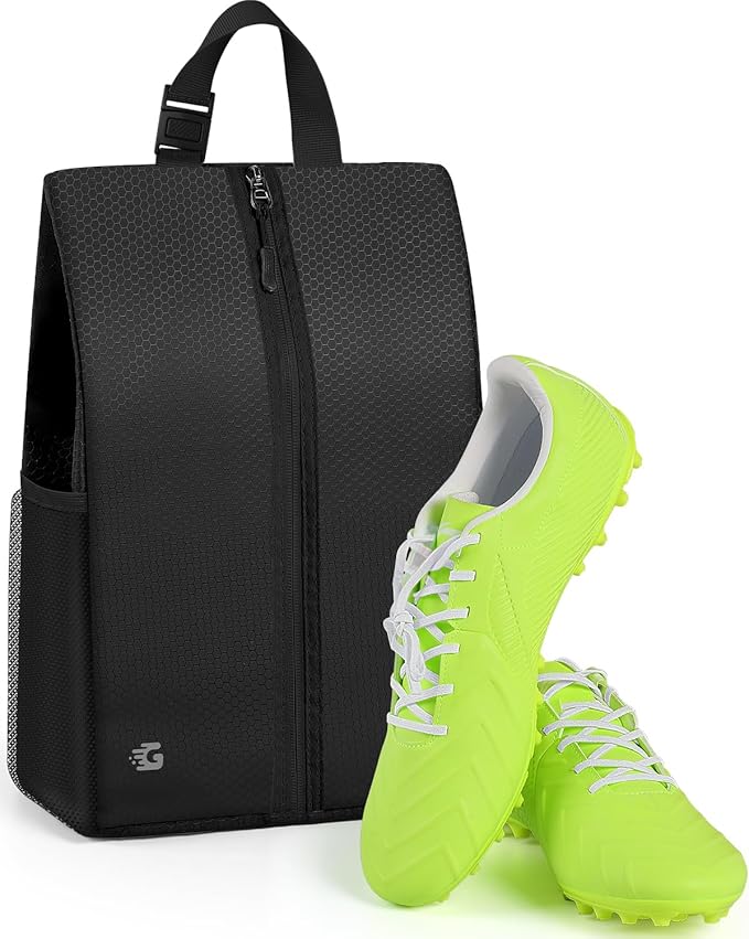 GLORIEROO Smell Proof Shoe Bags for Travel-Soccer Cleat Bag Smell Proof with Active Carbon Fabric | Odor-Absorbing Water-Resistant Track Shoe bags for Sports (Black with Black, UP TO US14)