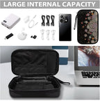 Boho Flower Print Electronic Organizer Travel Universal Accessories Storage Bag Portable for Hard Drives, Cables, Memory Sticks, Charger, Phone, USB, SD Cards