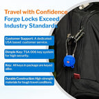Forge TSA Approved Luggage Locks Ultra-Secure Dimple Key Cable Locks for Travel with Zinc Alloy Body- 2 Blue Locks