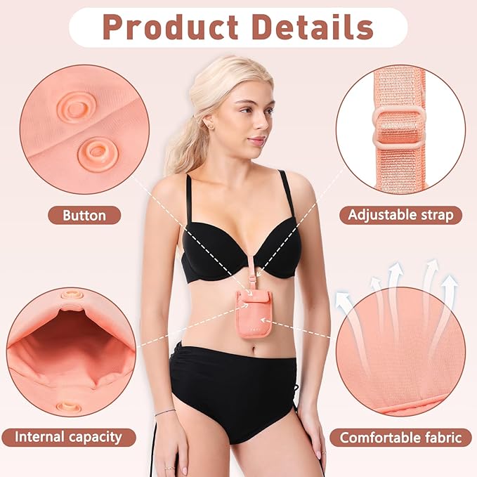 YOYI YOYI RFID Blocking Bra Wallet,Hidden Travel Pouch,Secret Stash Pocket - Credit Cards & Money & Valuables with Adjustable,Elastic Strap Suitable for All Bra Sizes