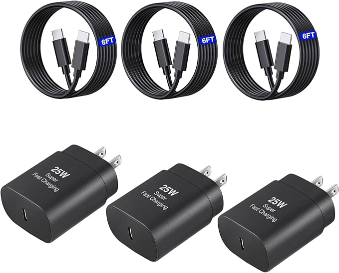 USB C Samsung Chargers Block, 3 Pack 25W Type C Charger Fast Chargers for Samsung Galaxy S25/S25+/S25 Ultra/S24/S24+/S24 Ultra/S23/S23+/S23 Ultra/S22/S22+/S22 Ultra/S21/S22+/S21