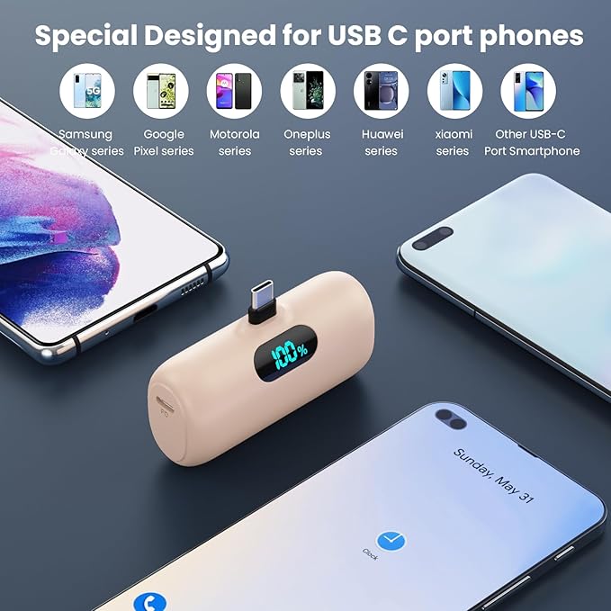 Mini Portable Charger Power Bank for iPhone 17/16/15 Series, 5000mAh PD USB C Cell Phone Portable Power,Travel Essentials Battery Pack for iPhone 17/17 Air/16/16 pro/15 Series/Android/Samsung Galaxy