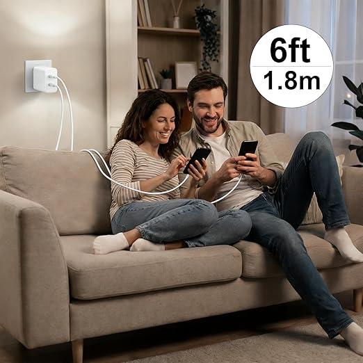 iPhone 17 16 15 Charger Fast Charging, 45W Dual USB C Android Phone Charger Block with 6FT Long Type C Cable Cord for Apple iPhone 17/Pro/Pro Max/Air/16/15 Plus/iPad/S26 Ultra/S25/S24/S23/S22(White)