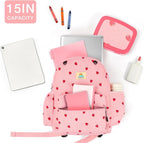 STEAMEDBUN Corduroy Kids Backpack for Girls and Boys 5-8: Girls Backpack for Elementary Kindergarten - 15 inch Cute Backpacks for Kids - Strawberry