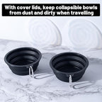 SLSON Dog Bowls Pet Collapsible Bowl with Cover Lids,2 Pack Dog Travel Bowls Portable Foldable Cat Water Dish Bowl for Pets Walking Parking Camping (Black and Black, Medium)