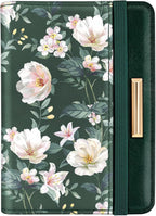 Passport Holder Cover, RFID Travel Wallet Credit Card Holder Cute Green Floral Passport Book Holders for Women with Elastic Band and Golden Metal Decoration, Alpine Green