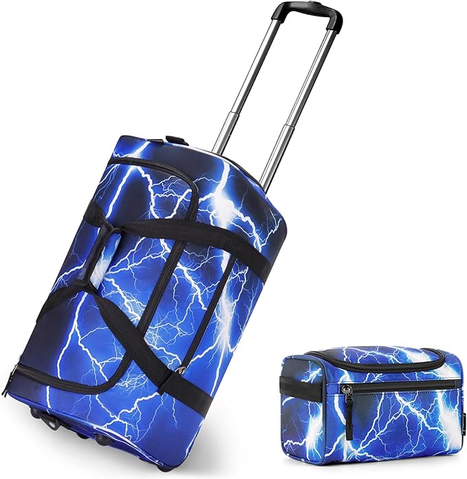 Choco Mocha Boys Suitcase Set with Wheels Kids Rolling Duffle Luggage with Toiletry Bag for Travel 22inch, Light Blue