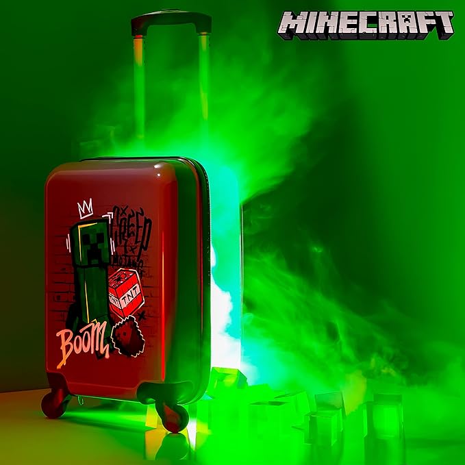 Minecraft Suitcase for Kids Teens Creeper Hard Shell Luggage Rolling Suitcase 4 Wheels Travel Essentials Vacations Trips (Medium Grey, 19.29” - 30L)