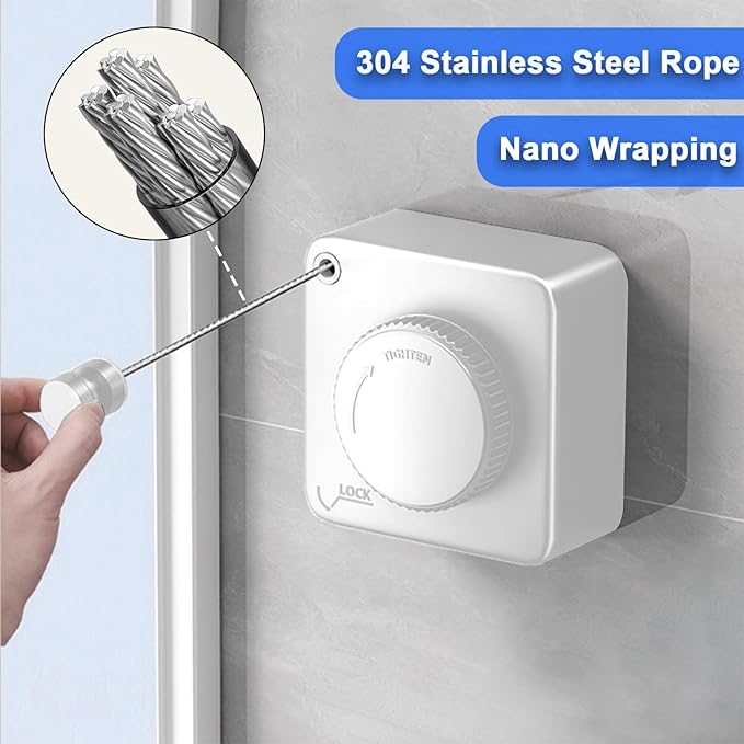 2 Pack Retractable Clothesline Indoor & Outdoor, 16.2 Ft Non-Sagging Stainless Steel Laundry Washing Line with Wall Mounted Heavy Duty Design, Space-Saving Clothing Drying Rack (White)