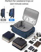 LUGGEX Carry On Luggage with Wheels, Expandable Soft Sided Rolling Suitcase with 8 Spinner Wheels & Aluminum Handle, Lightweight Travel Bag for Business Weekend Trip (UX-Core, Blue,20 Inch)