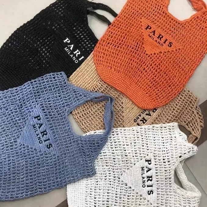 POOOPSSD New Woven Bag, Straw Mesh Tote Bag, Beach, Shoulder Bag, Hobo Women, Foldable Large Capacity, for Holiday.