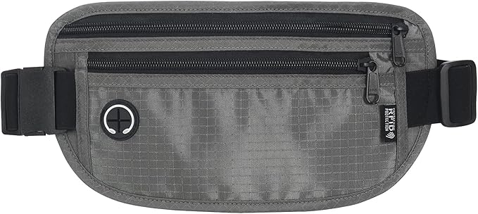 Slim RFID Blocking Money Belt for Travel - Anti-Theft Hidden Passport Holder Waist Wallet with Secure Pouch for Cash, Credit Cards & Phone Safe (Grey)