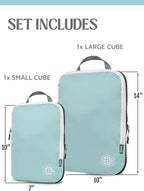 Compression Packing Cubes for Travel, 2-Piece Lightweight Packing Cubes Set for Carry-On Luggage & Backpacks – TRIPPED Travel Gear (Dusty Teal/White)
