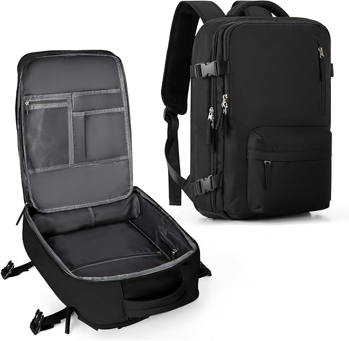 Large Carry on Travel Backpack Women Men,Hiking Gym Waterproof Outdoor Sports Rucksack Casual Daypack Laptop Backpack Personal item Travel Bag Airplane Essentials Spirit Airline Flight Approved,Black