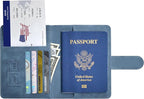 Passport Holder, Passport Cover with Credit Card Slot and Boarding Pass Slot Combo, Passport Wallet Case Book Travel Must Have, RFID Blocking Leather Travel Accessories, Navy Blue