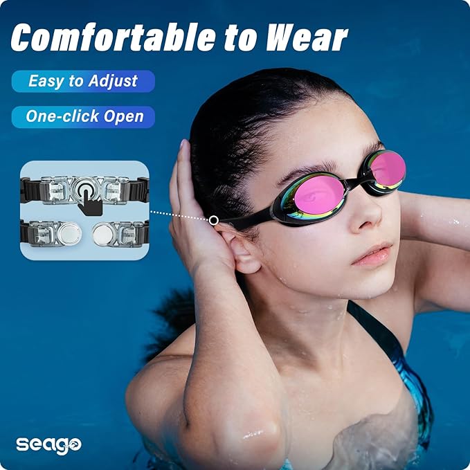 Seago 2 Pack Swimming Goggles Anti-fog Anti-UV Silicone Swim Goggles Adult Women Men