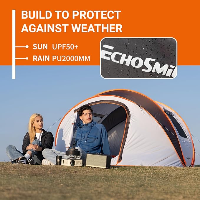 EchoSmile Pop Up Camping Tent, 2/4/6 Person Easy Setup Tent, Water Resistant Dome, Portable with Carry Bag