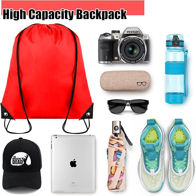Grneric 60 Pieces Drawstring Backpack Bulk Cinch Sackpack Ployster Drawstring Bags for Gym Party Trip(Red)