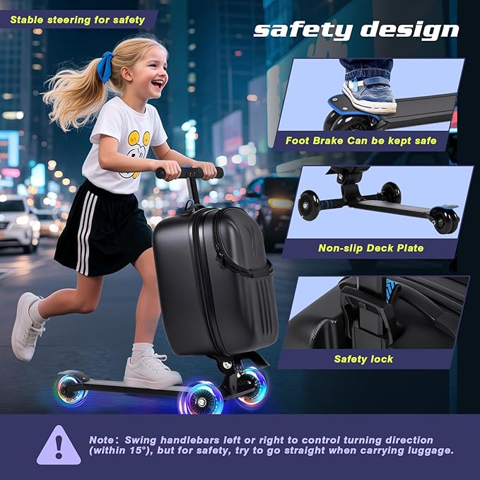 smilesun Foldable Ride On Scooter Suitcase with Front Opening, Lightweight Carry On Scooter Luggage for Adults, Teens & Kids（Black 20-inch）