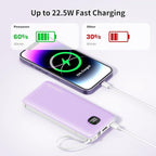 penaover Portable Charger with Built-in Cables&AC Wall Plug,Slim 10000mAh 22.5W Fast Charging Power Bank,5 Output 2 Input USB-C External Battery Pack Compatible with iPhones,Samsung,Android, etc