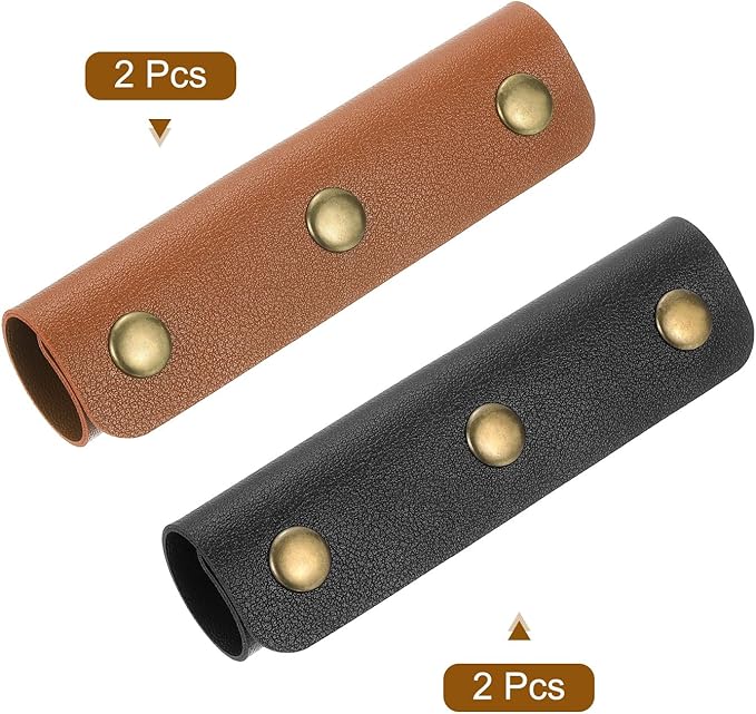 uxcell 4Pcs Handbag Handle Cover, PU Leather Luggage Handle Wraps, Luggage Grip Protector for Purse Tote Bag Suitcase, Black/Light Brown