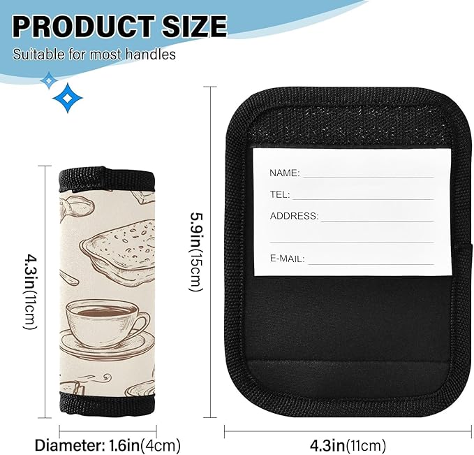 Breakfast Time Luggage Handle Wrap for Suitcase Luggage Tags Handle Covers Identifiers Soft Decorations Travel Accessories 2 Pack