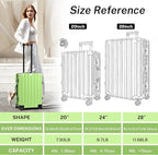 Krute Aluminum Frame Luggage 28 Inch Checked Suitcase with Spinner Wheels TSA Approved No Zipper Hard Shell Luggage PC+ABS Travel Suitcase Green