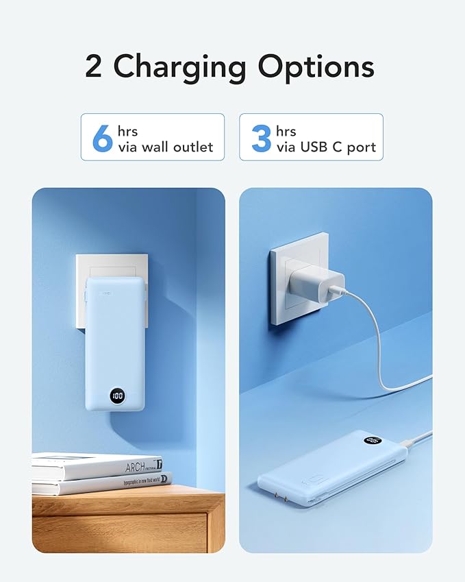 VRURC Portable Charger Power Bank - 10000mAh Fast Charging 22.5W USB Port Fast Charging Power Bank,4 Outputs Dual Inputs Slim Compact Rechargeable Battery Pack Travel Accessories-Blue(1 Pack)