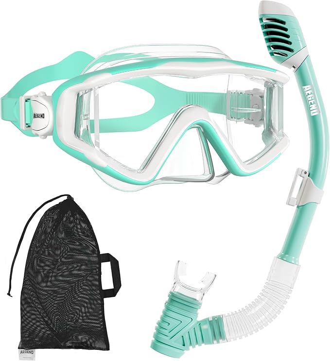 Aegend Snorkeling Gear for Adults Youth Kids, Snorkel Mask with Top Dry Valve - Panoramic View Anti-Leak and Anti-Fog with Mesh Bag for Snorkeling, Scuba Diving, Freediving & Swimming