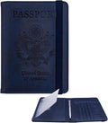 WALNEW Passport Holder for Travel, RFID Passport Cover Wallet for Women Men, PU Leather Passport Book Card Holder Case with Pen (Upgraded, Upgraded-Navy Blue)