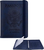 WALNEW Passport Holder for Travel, RFID Passport Cover Wallet for Women Men, PU Leather Passport Book Card Holder Case with Pen (Upgraded, Upgraded-Navy Blue)