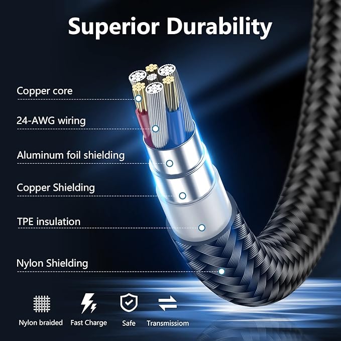 5Pack for iPhone Charger Cable 3ft Lightning to USB Cables Fast for iPhone Charging Cord [Apple MFi Certified] Nylon Braided for iPhone 14/13/12/11 Pro/X/Xs Max/XR/8 Plus/7/6/5/SE,for IPad, 3 Foot
