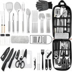 THTYBROS Portable Camping Kitchen Utensil 34 Pcs Set- Cookware Kit, Stainless Steel Outdoor Cooking and Grilling Utensil Organizer Travel Set Perfect for Travel, Picnics, RVs, Camping, BBQs, Parties