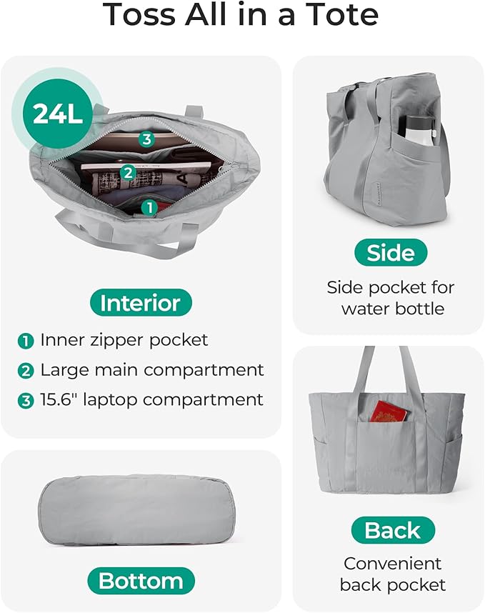 BAGSMART Tote Bag for Women, Tote Bag with Zipper Work Tote with Compartments Nurse Shoulder Hanbag for Travel, Gym