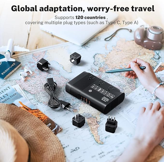 DOACE 500W Travel Voltage Converter, 220V to 110V Pure Sine Wave Step-Down Transformer for International Travel, Europe UK AU, Safe for Hair Straighteners, Cameras & Devices