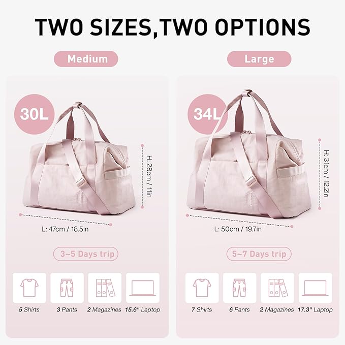 BAGSMART BAGSMART Gym Bag for Women, Carry on Weekender Overnight Bag, Travel Duffel Bags with Trolley Sleeve, Personal Item Travel Bag Tote Bag Workout Dance Bag(Light Beige-Large)
