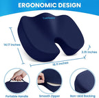 TushGuard Seat Cushion for Office Chair Memory Foam Non-Slip Cushion Back, Relief Chair Pad, Butt Pillow for Office Chair, Car, Computer Desk, Blue