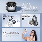 Kinglucky Jewelry-Inspired Clip-On Earbuds with Butterfly Earrings, Comfortable Fit & 50H Playtime Open Ear Bluetooth 5.4 Wireless Headphones for Women, Small Ears, Sports & Workouts (Black)