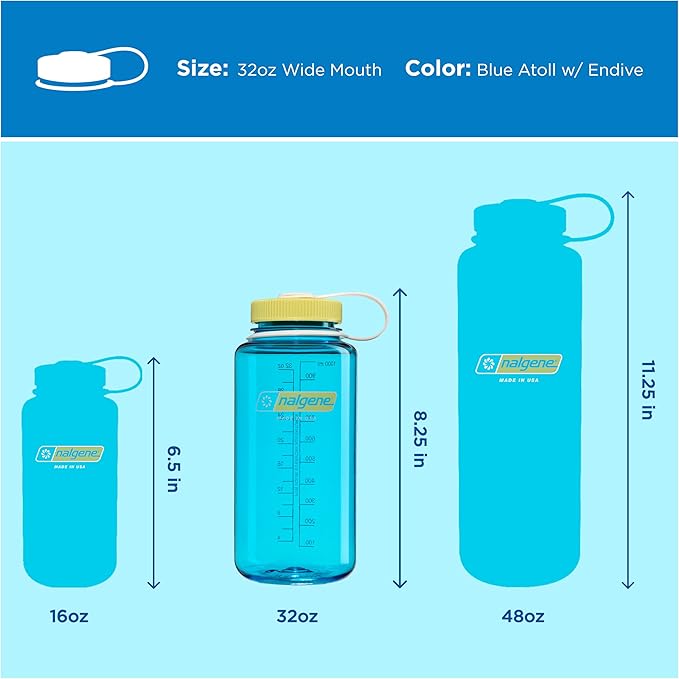 Nalgene 32 oz Wide Mouth Water Bottle | BPA-Free, Durable & Leak Proof, Lightweight Bottle for Hiking & Gym, Work & Travel