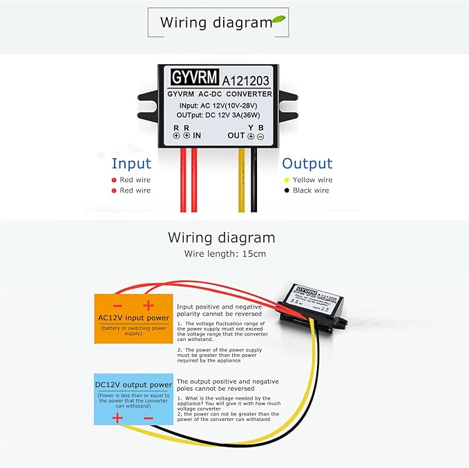 Walfront Step Down Volt Converter AC 10-28V to DC 12V Converter AC-DC Step Down Power Module (3A, Black, 2-Pin, Type A)