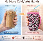 KJQJLY 3 Pack Reusable Iced Coffee Sleeves for Iced Coffee Cups or Drinks Reusable Neoprene Insulated Sleeves for Hot and Cold Drinks from Starbucks, Dunkin, And More (pink leopard print)
