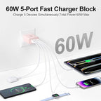 USB C Charger Block, 60W 5-Port Type C Charger Fast Charging Block, USBC USB Multiple Port Wall Charger Plug Adapter for iPhone 17/Air/16/15/14/13/12/11 Pro Max, Samsung Galaxy, iPad, Tablet (Pink)