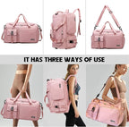 Eslcorri Gym Duffle Bag for Women Men, Sports Backpack with Wet & Shoe Compartment, Fitness Overnight Weekender Bag for Yoga, Swim, Travel (Style B, GreenPink)