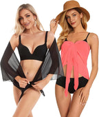 CHICGAL 2 Pieces Women Beach Sarong Bathing Suit Wrap Skirt Sheer Bikini Swimsuit Cover Ups for Swimwear