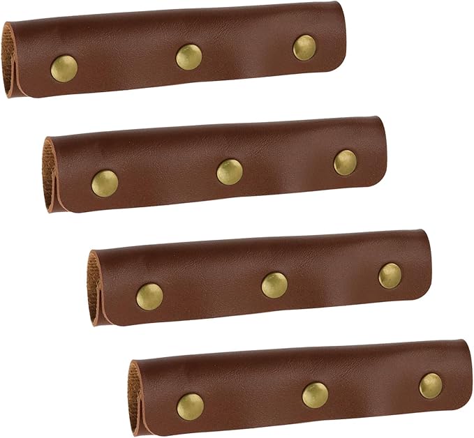Mcredy Handbag Handle Cover Dark Brown PU Leather Luggage Handle Wraps with Metal Clasp for Purse Wallet Travel Bags, 4 Packs