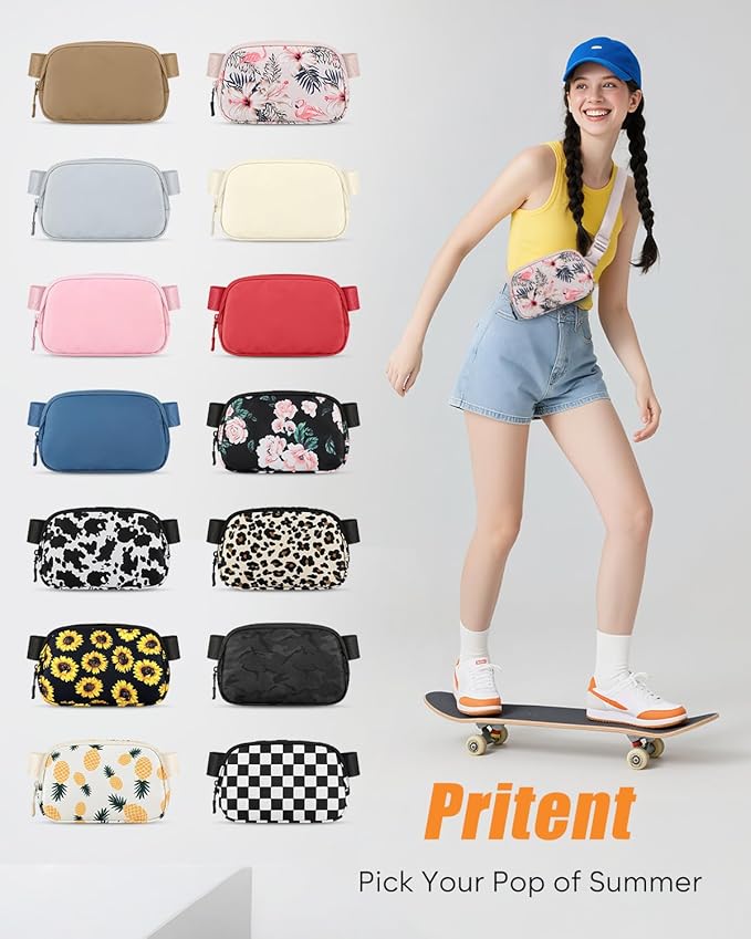 Pritent Fanny Packs for Women Cross Body Bag Waterproof Belt Bag with Adjustable Strap and Zipper Back Pocket Small Crossbody Bags Fashion Waist Packs for Workout Travelling(Flamingo Print)
