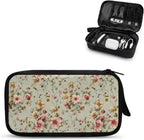 Vintage Flower Print Cable Organizer Bag, Waterproof Travel Electronic Storage, Shockproof Portable Tech Bag Carrying Case for Cord, Earbuds, Charger, SD Card, Tech Gifts