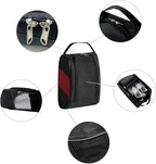 Portable Oxford Golf Shoes Bag, Sports Shoe Bag with Ventilation, Waterproof Travel Shoes Bag, Shoes Storage Organizer with Zipper Closuren for Outdoor, Sports, Golf, Travel, Gem (Black+Red)