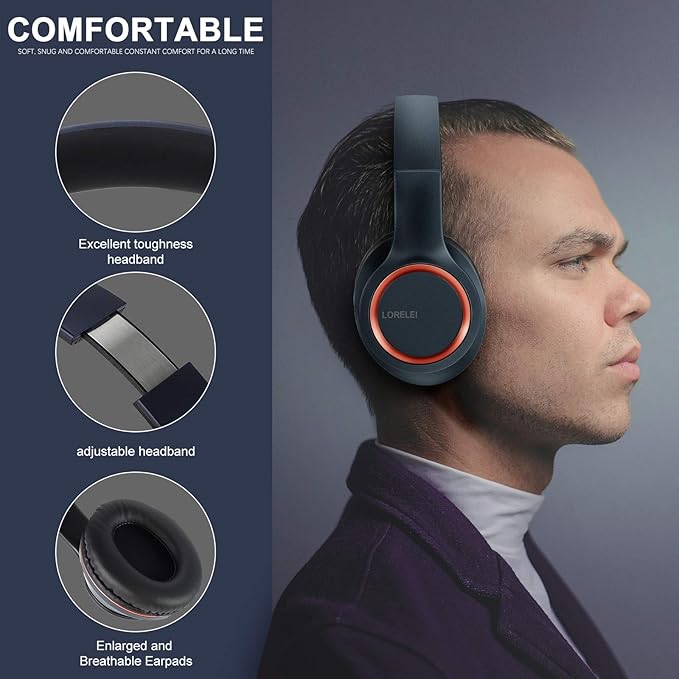 LORELEI X8 Over-Ear Wired Headphones with Microphone with 1.45m-Tangle-Free Nylon Line&3.5mm Plug,Lightweight Foldable & Portable Headphones for Smartphone,Tablet,Computer,Mp3/4(Dark Blue)
