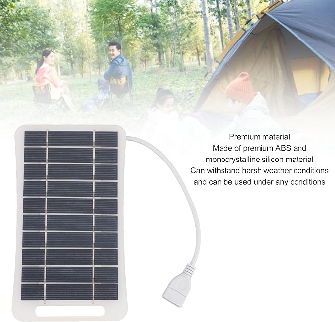 Hilitand 5W 5V USB Solar Panel Charger, Portable Monocrystalline Silicon Handheld Solar Panel for Camping Travel Outdoor (White)